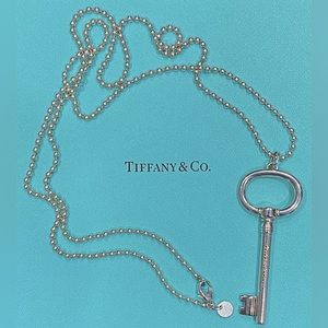 Tiffany & Co. Sterling Silver 925 Oval Key Pendant 2.5” With 30” Ball Chain